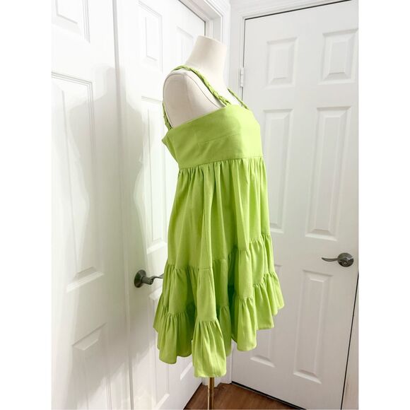 Kleid for Her Womens Lime Green Braided Tiered Julietta Mini Dress Size XS - Picture 2 of 5